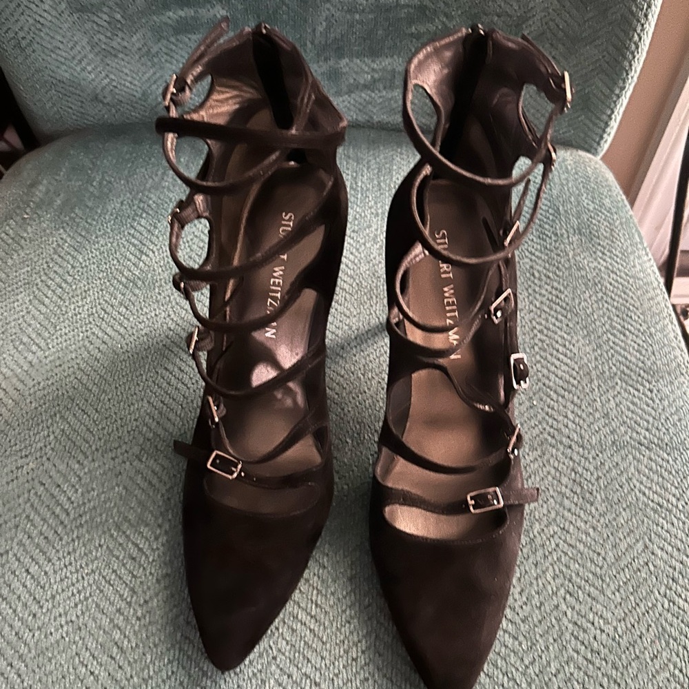 Stuart Weitzman Black Multi-Strap Heels